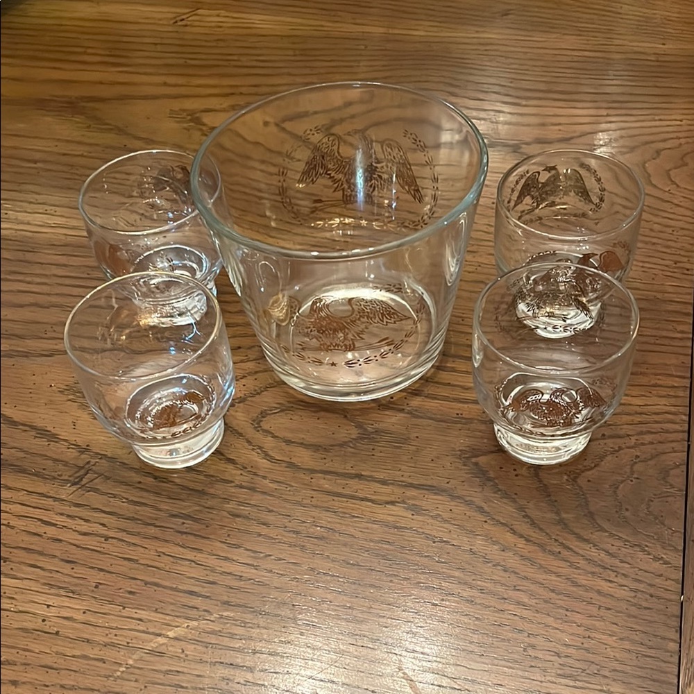 Vintage MCM Barware Set with‎ Ice Bucket and 4 Glasses